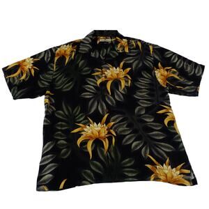 Tommy Bahama Floral Leaf Silk Hawaiian Tropical Button Up Camp Shirt Large